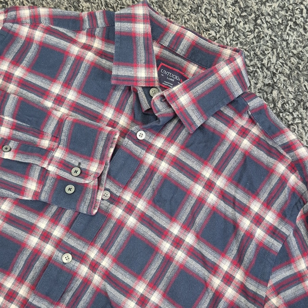 UNTUCKit Long Sleeve Men's Large Rondel Flannel Blue Red Plaid Button Up